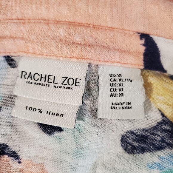 Rachel Zoe Womens 100% Linen Split Neck Short Sleeve Top Size XL Artsy Abstract - Picture 6 of 9